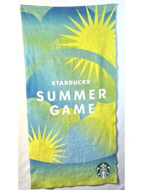 Starbucks Summer Game Beach Towel 29" X 55.5" Yellow Blue Green Starburst Sun